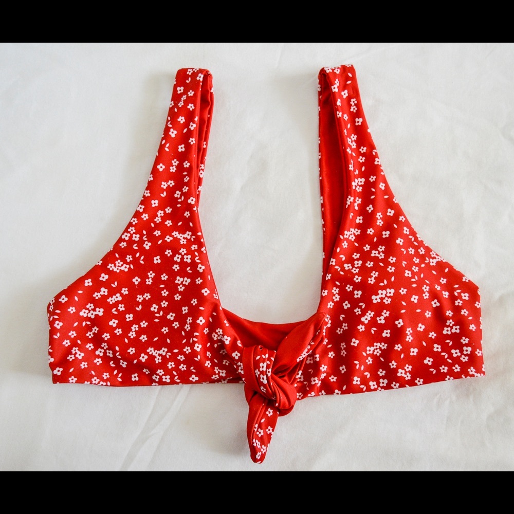 While Floral Red Bikini